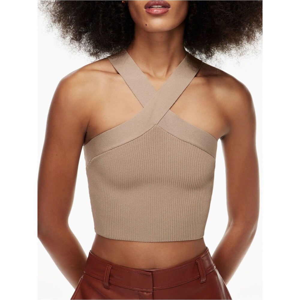 NWOT Babaton x Aritzia Fluent Taupe Sculpt Knit Criss Cross Cropped Tank Small